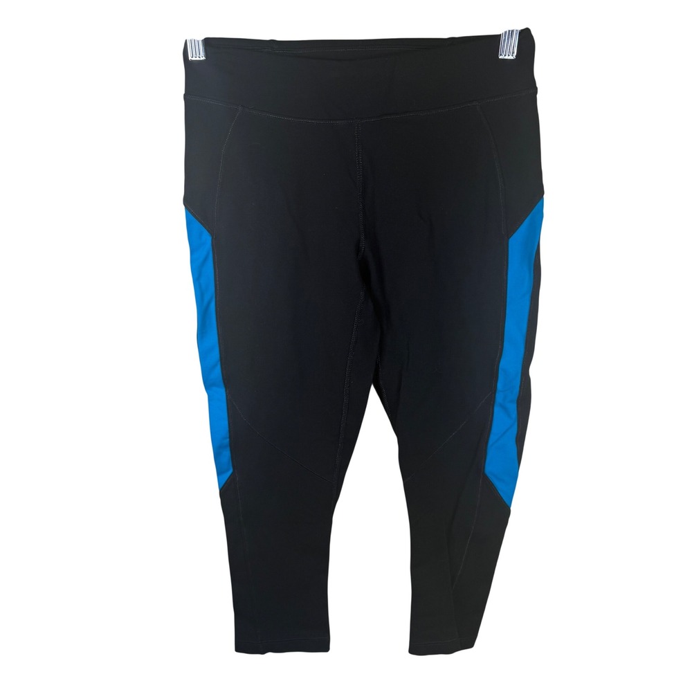 Alo Yoga Cropped Leggings Womens Small Black Blue‎ Colorblock Activewear Workout